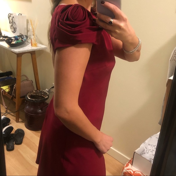 ABS by Allen Schwartz Rosette Backless Cocktail or Homecoming Dress, Red, 6 - Picture 9 of 13